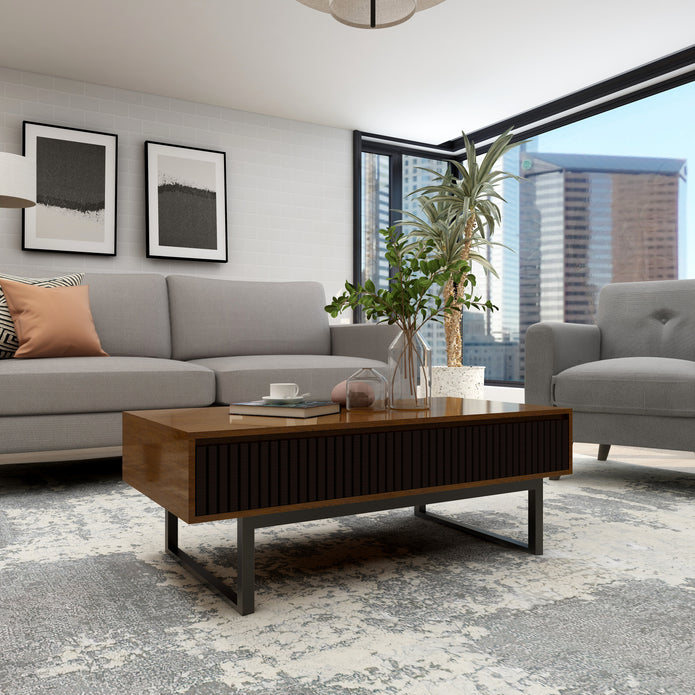 Strata Coffee Table (Walnut & Black) - Solid Wood Center Table