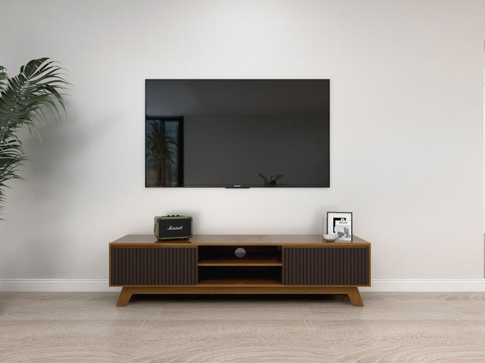 Strata AV Unit (Walnut & Black) - TV Console with Storage