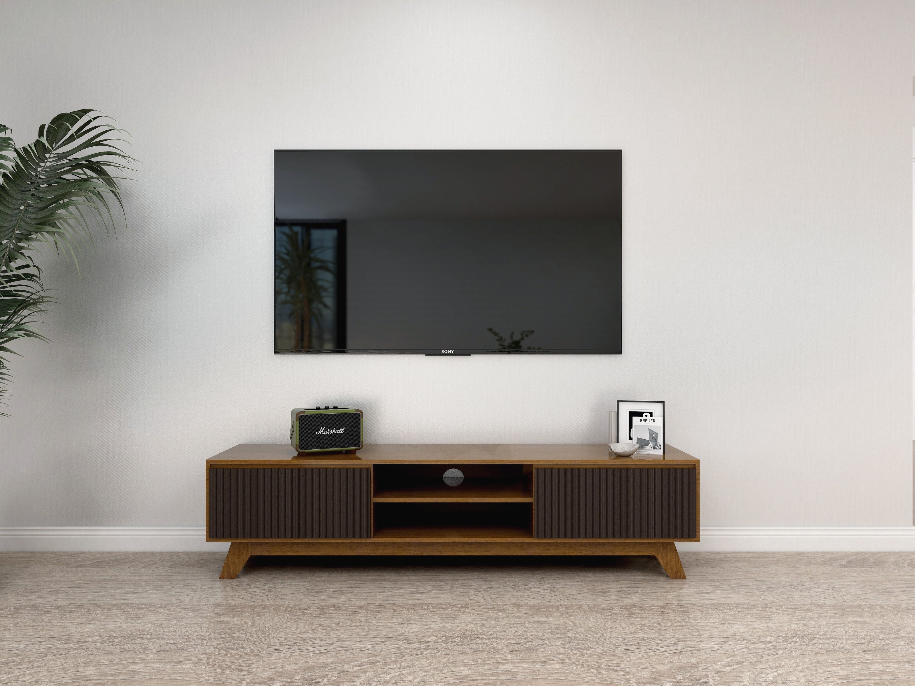 Strata AV Unit (Walnut & Black) - TV Console with Storage
