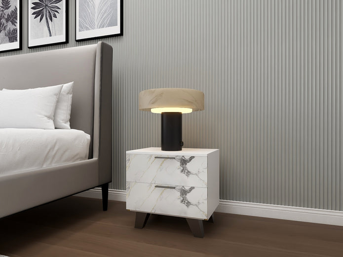 Slate Nightstand (White) - 2-Drawer Bedside Table