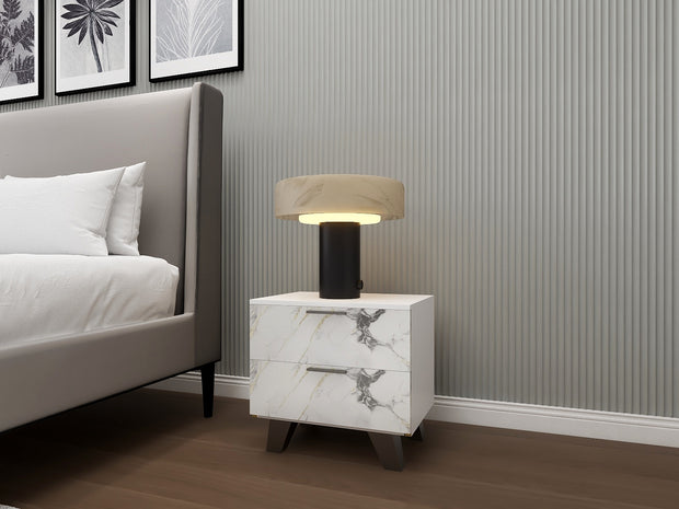 Slate Nightstand (White) - 2-Drawer Bedside Table