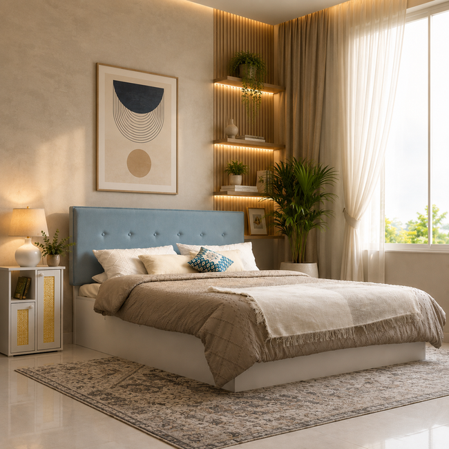 Virabhad Queen Bed – Leatherette Upholstered Bed with Box Storage