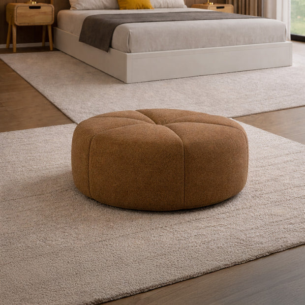 Walnoir Arco luxury fabric pouf with solid wood base from Solene Collection by DF2H