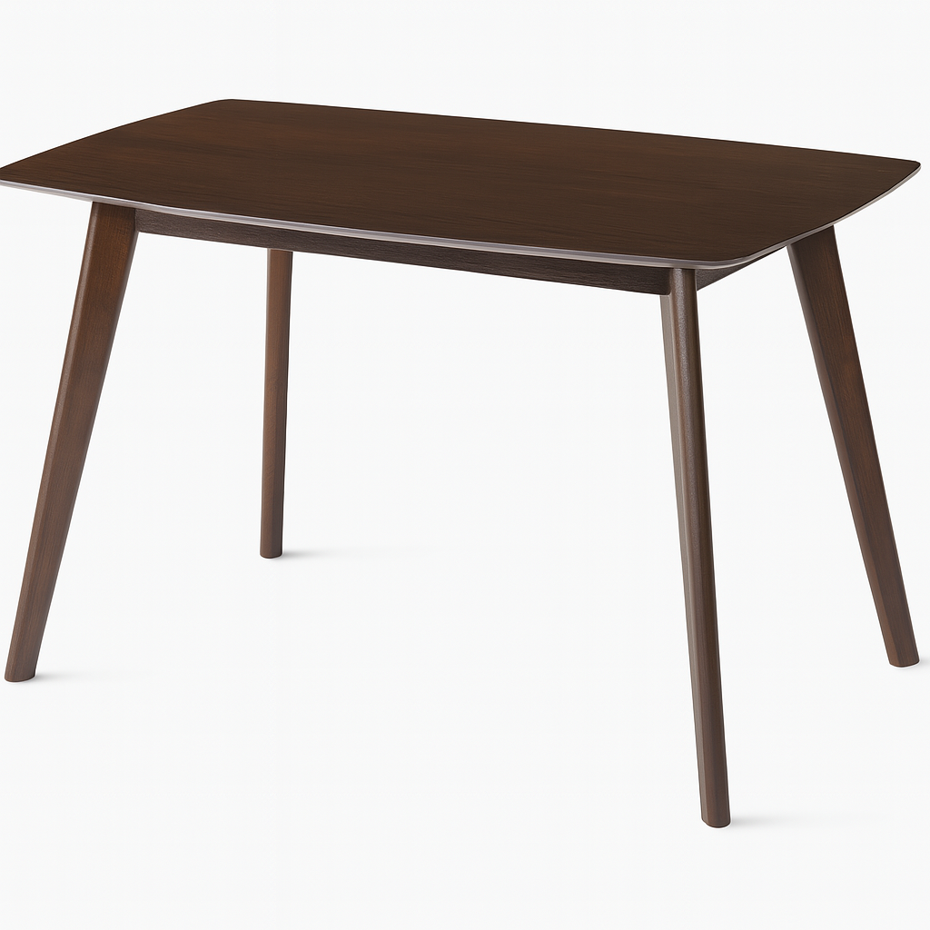 Modern dark cappuccino dining table — angled view