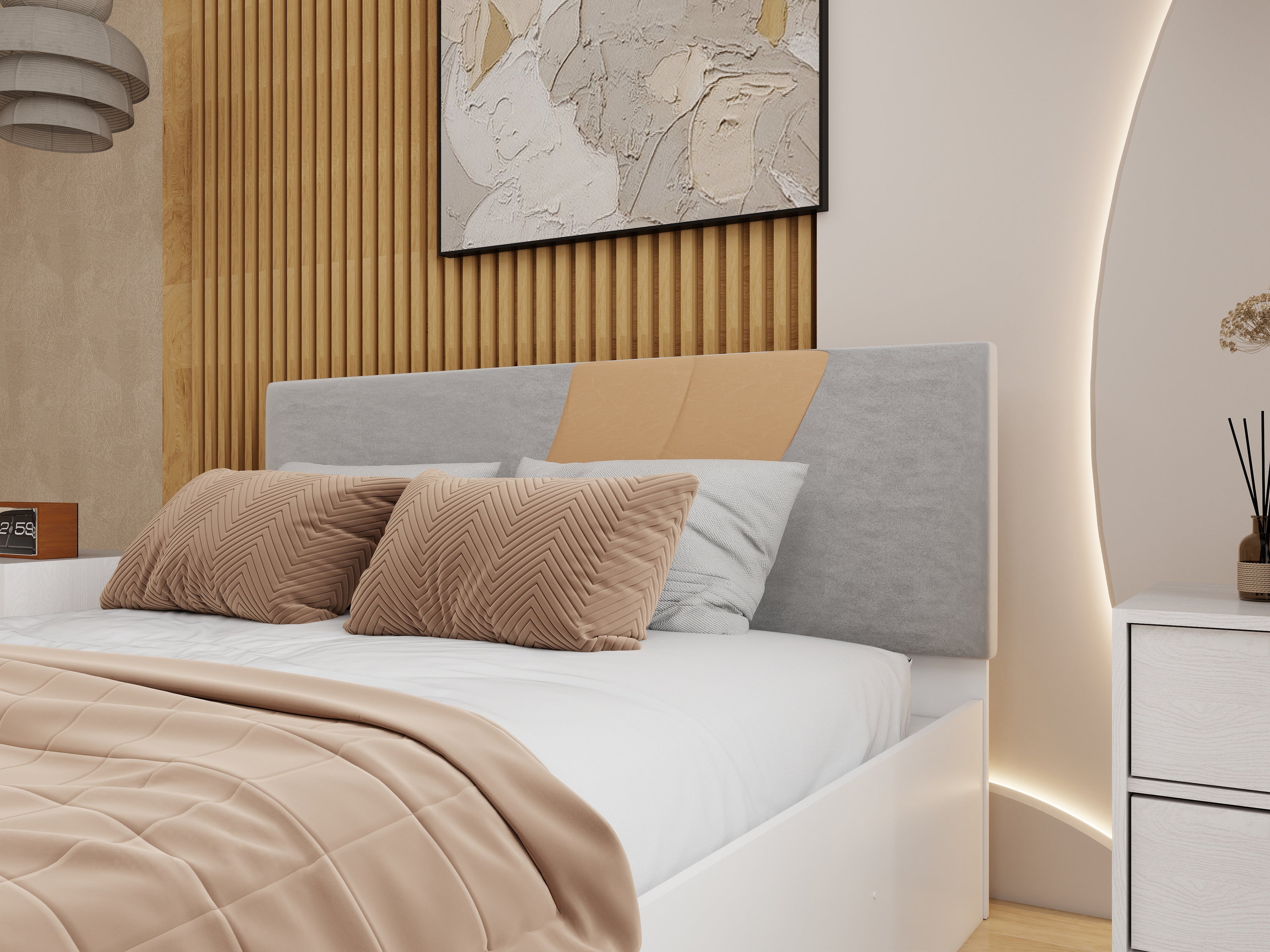 Ashtanga Queen Upholstered Storage Bed White Melamine Finish