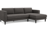 Axis modern grey 3-seater sofa angled view with solid wood legs
