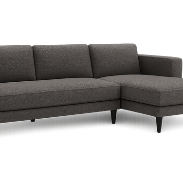 Axis modern grey 3-seater sofa angled view with solid wood legs