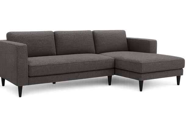Axis modern grey 3-seater sofa angled view with solid wood legs