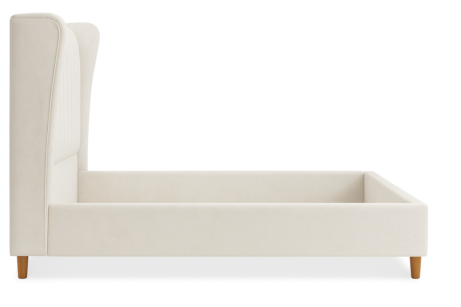 Serra King Bed in Off White – Upholstered Wingback Headboard with Wooden Legs