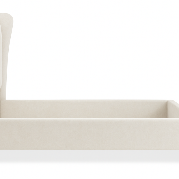 Serra King Bed in Off White – Upholstered Wingback Headboard with Wooden Legs