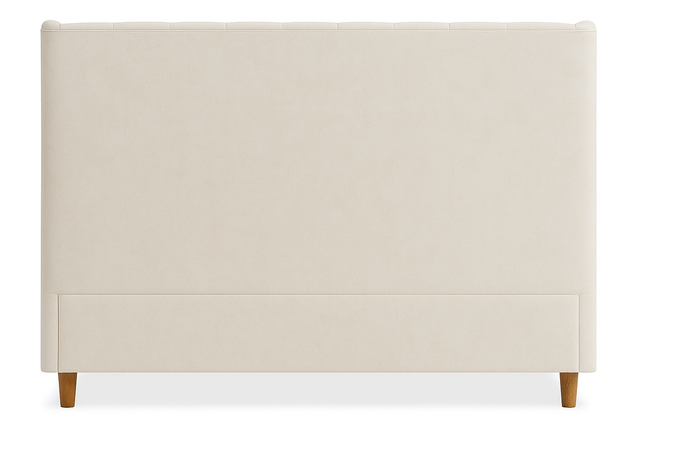 Serra King Bed in Off White – Upholstered Wingback Headboard with Wooden Legs