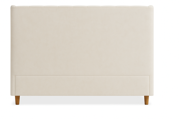 Serra Bed in Off White - Upholstered Wingback Headboard with Wooden Legs