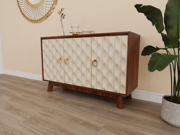 Echo cream solid wood sideboard with textured doors and brass ring pulls