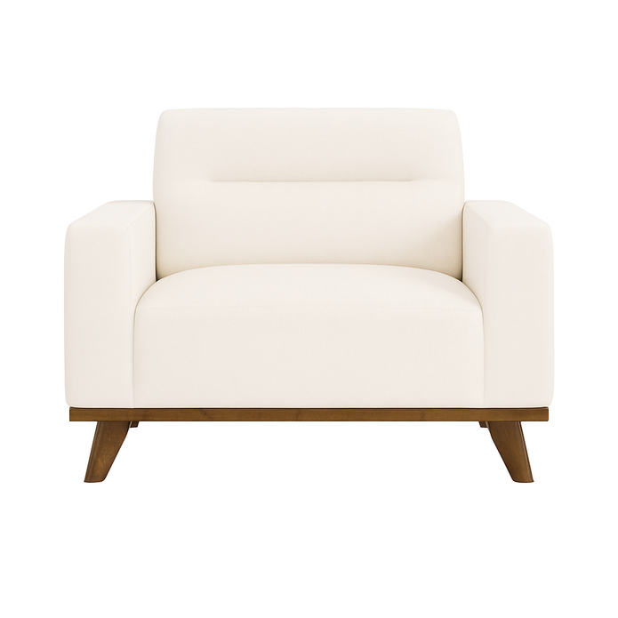 The Haven Chair in Beige – Plush Armchair with Modern Wooden Base
