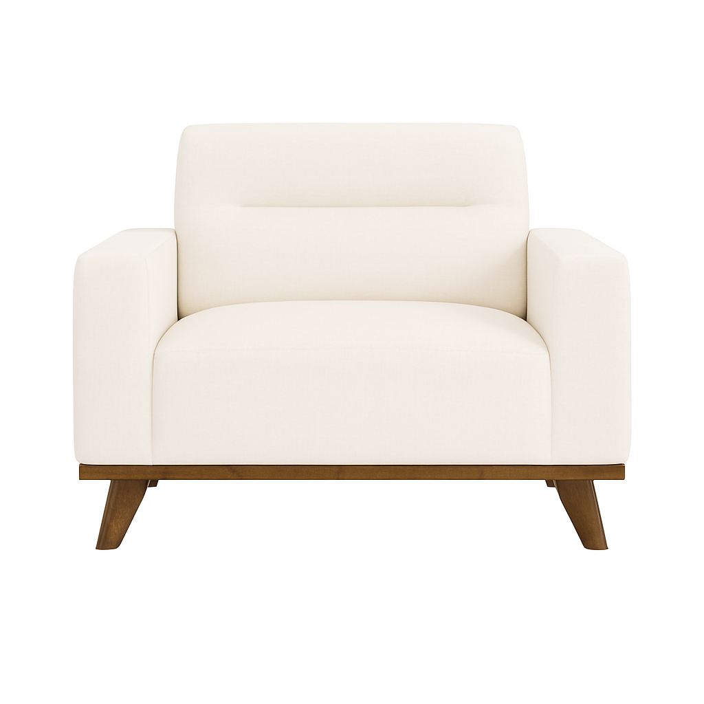 The Haven Chair in Beige – Plush Armchair with Modern Wooden Base
