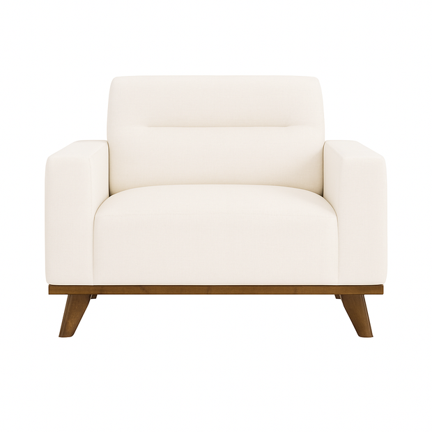 The Haven Chair in Beige – Plush Armchair with Modern Wooden Base