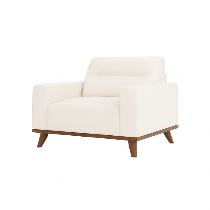 The Haven Chair in Beige – Plush Armchair with Modern Wooden Base