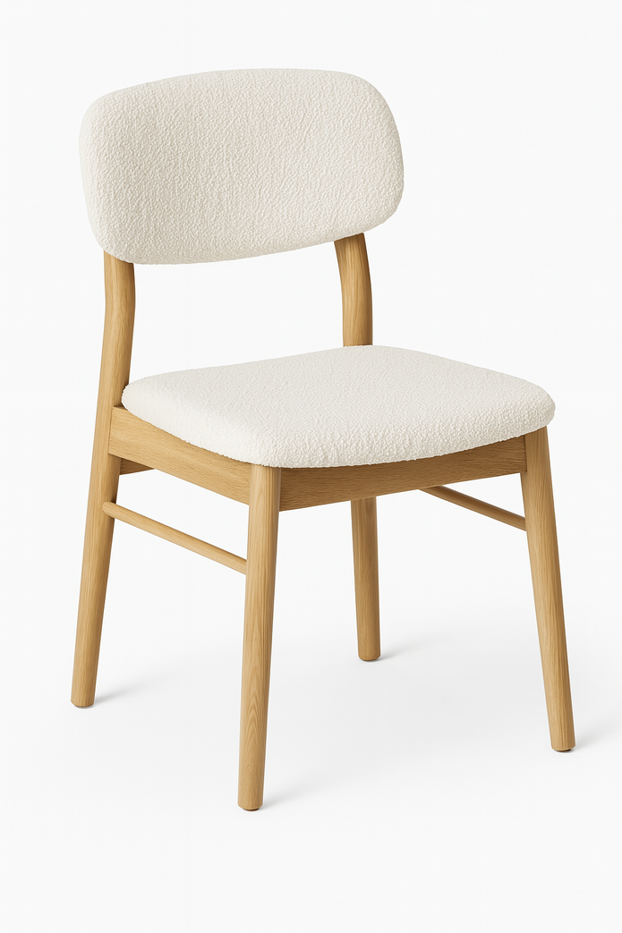 LoomRest dining chair in Beige with Light Oak fixture — front