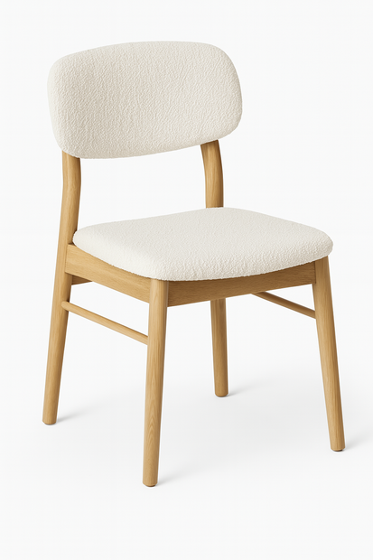 LoomRest dining chair in Beige with Light Oak fixture — front