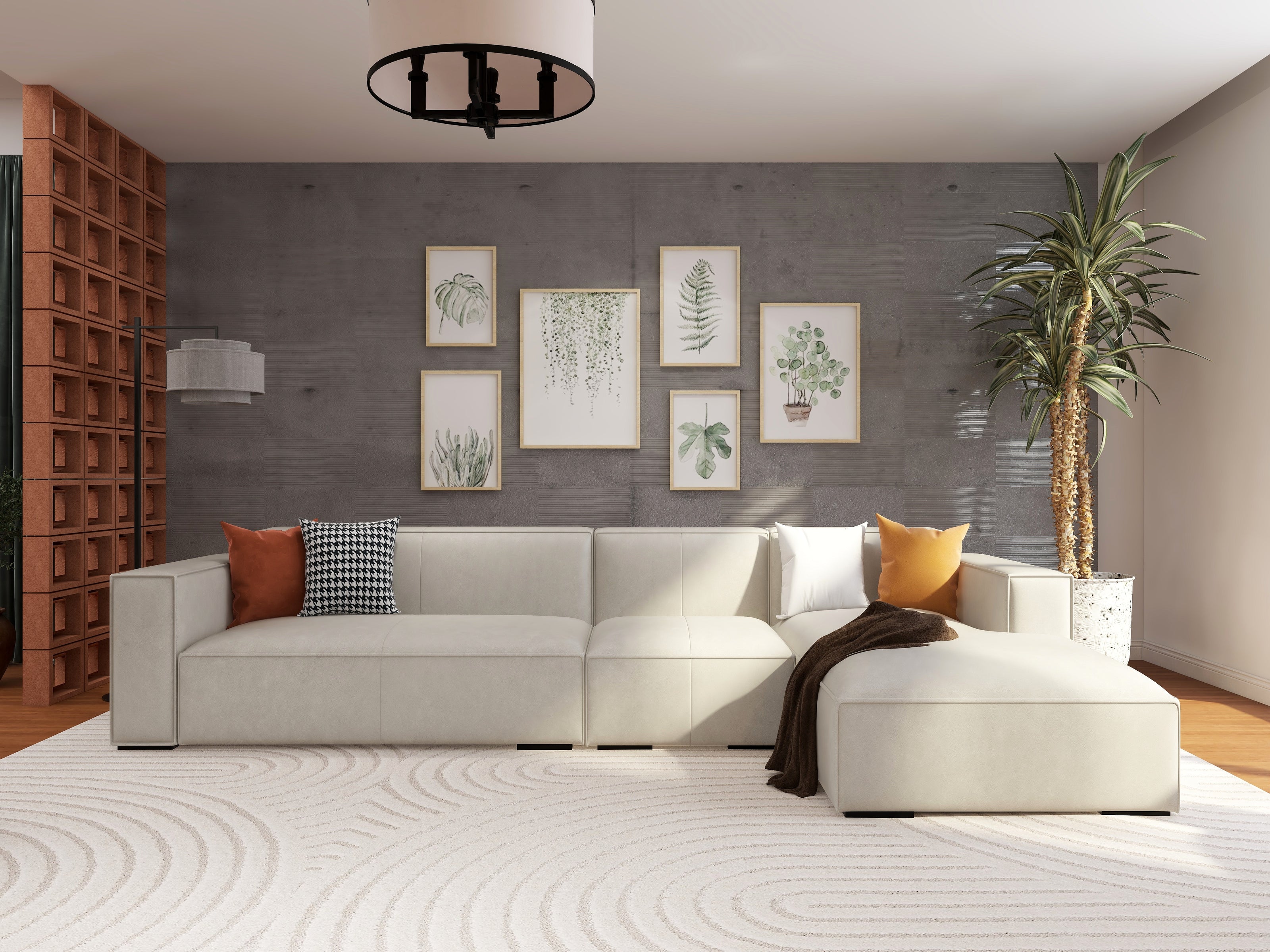Palms 3-seater sofa (Grey) styled in modern living room