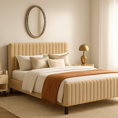 King size Terra bed (Honey Ash) styled in bedroom